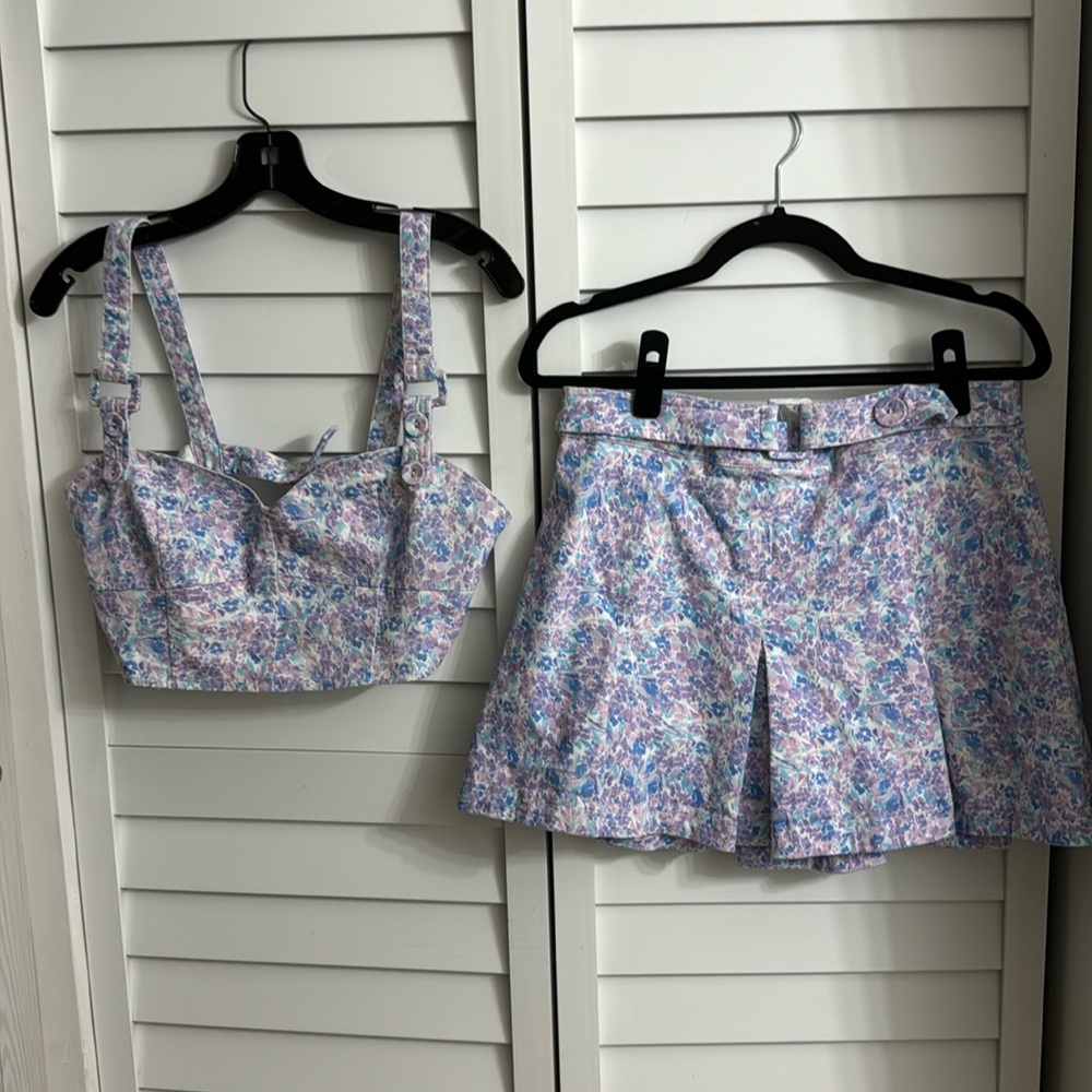 LAST CHANCE -WILL DONATE TOP ONLY Watercolor Floral Pastel Blue & Purple Bra Top